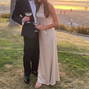 BHLDN Ruby Twist Halter Satin Gown in Champagne Size 8